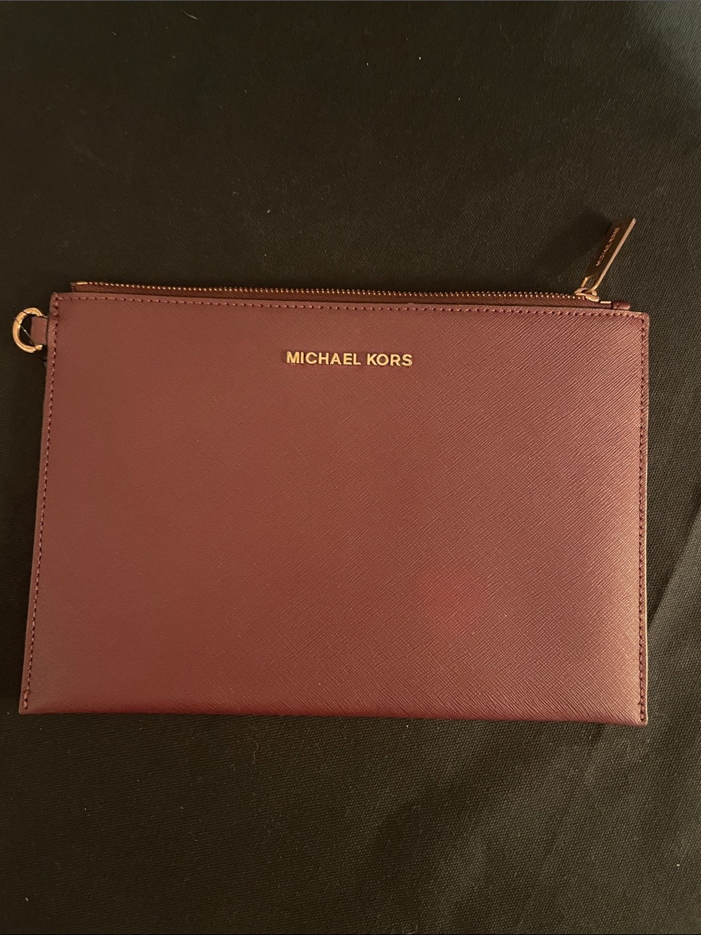 Michael Kors Maroon Leather Zip Pouch with Gold Hardware